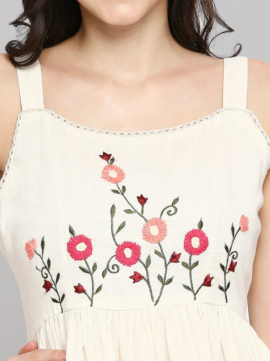 Women Embroidered White Khadi cotton Tunic Top