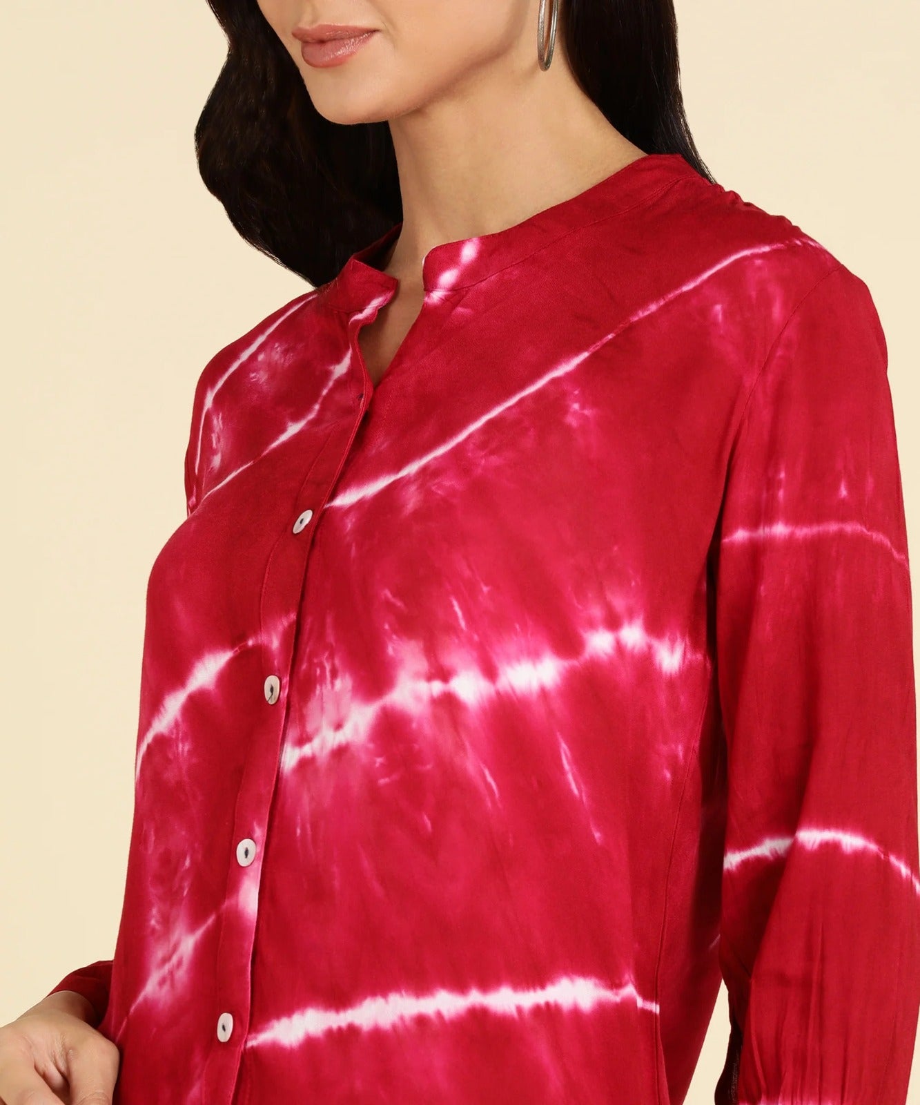 Women's Bold Red Tie-Dye Long Sleeve Shirt – Button Down Casual Chic Top