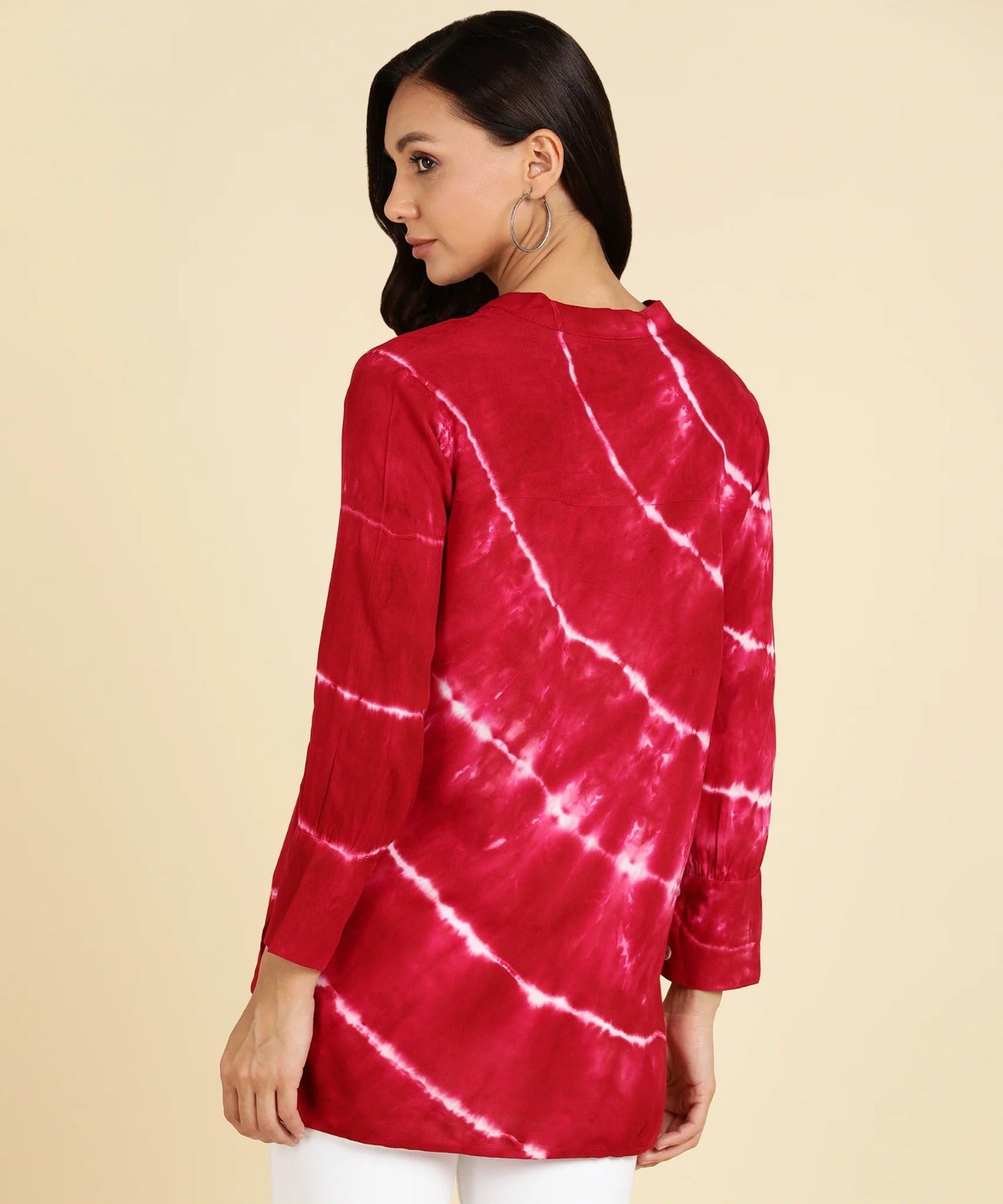 Women's Bold Red Tie-Dye Long Sleeve Shirt – Button Down Casual Chic Top
