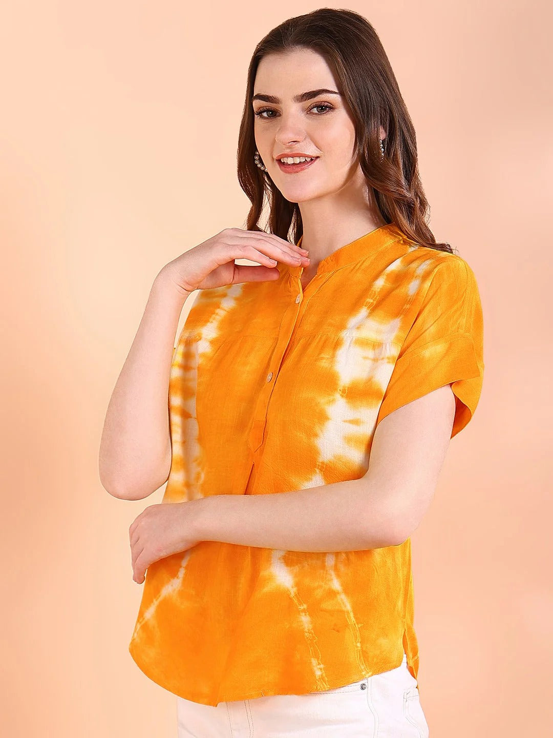 Women's Bright Orange Tie-Dye Short Sleeve Tunic – Breezy Cotton Casual Tunic Top