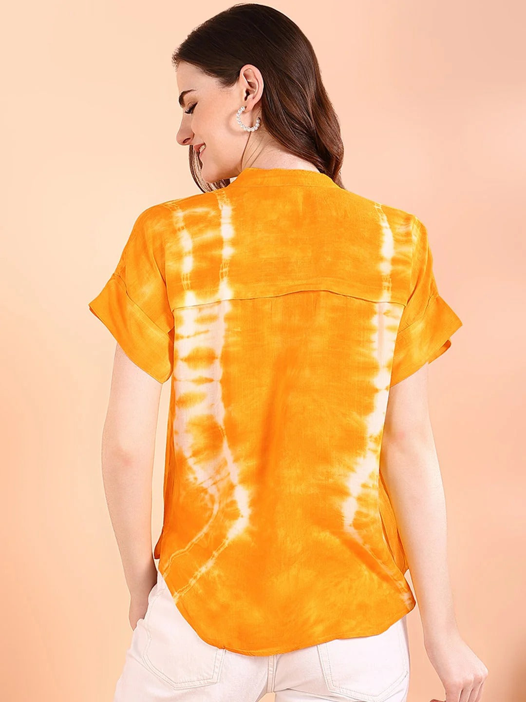 Women's Bright Orange Tie-Dye Short Sleeve Tunic – Breezy Cotton Casual Tunic Top