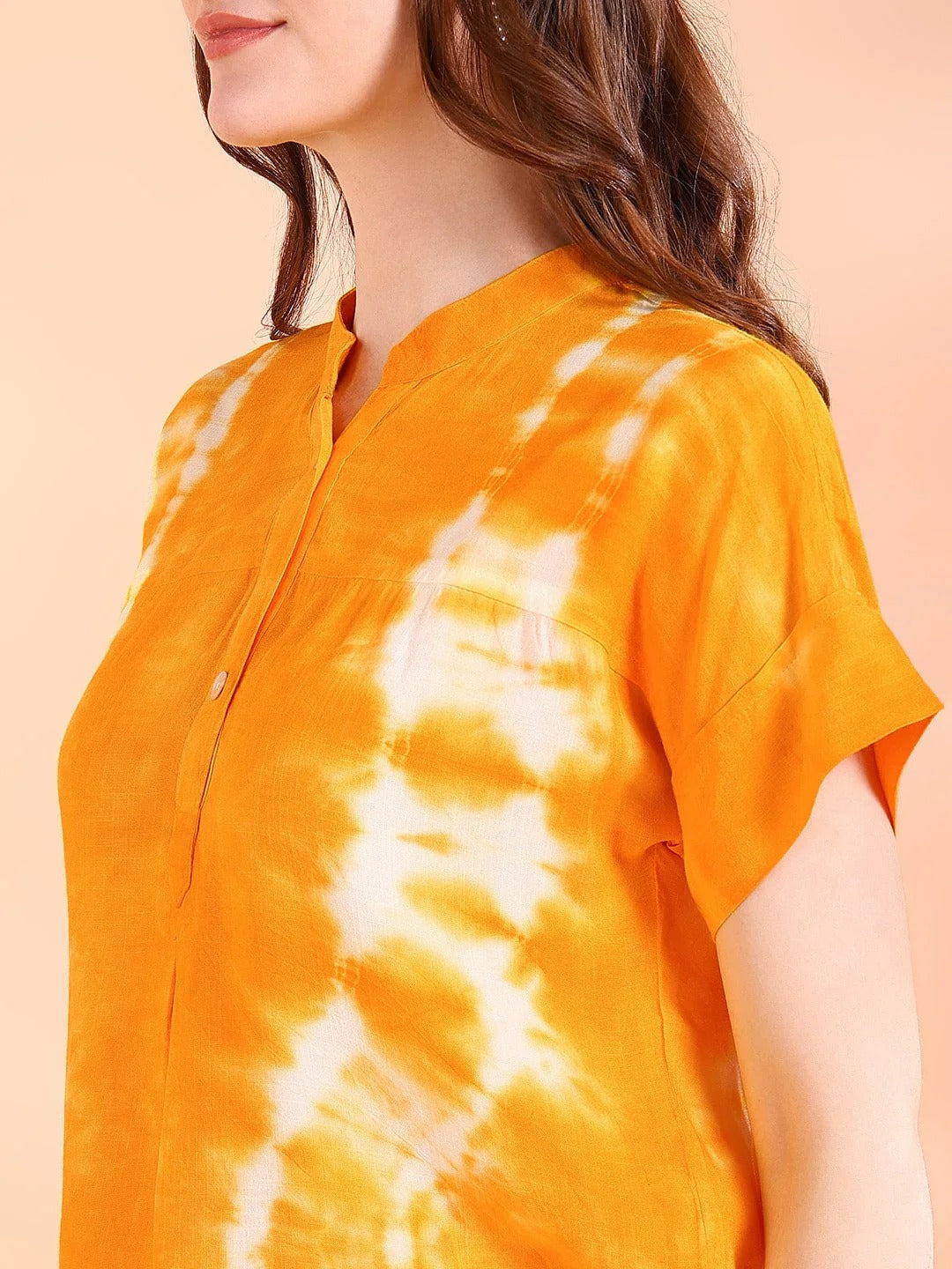 Women's Bright Orange Tie-Dye Short Sleeve Tunic – Breezy Cotton Casual Tunic Top