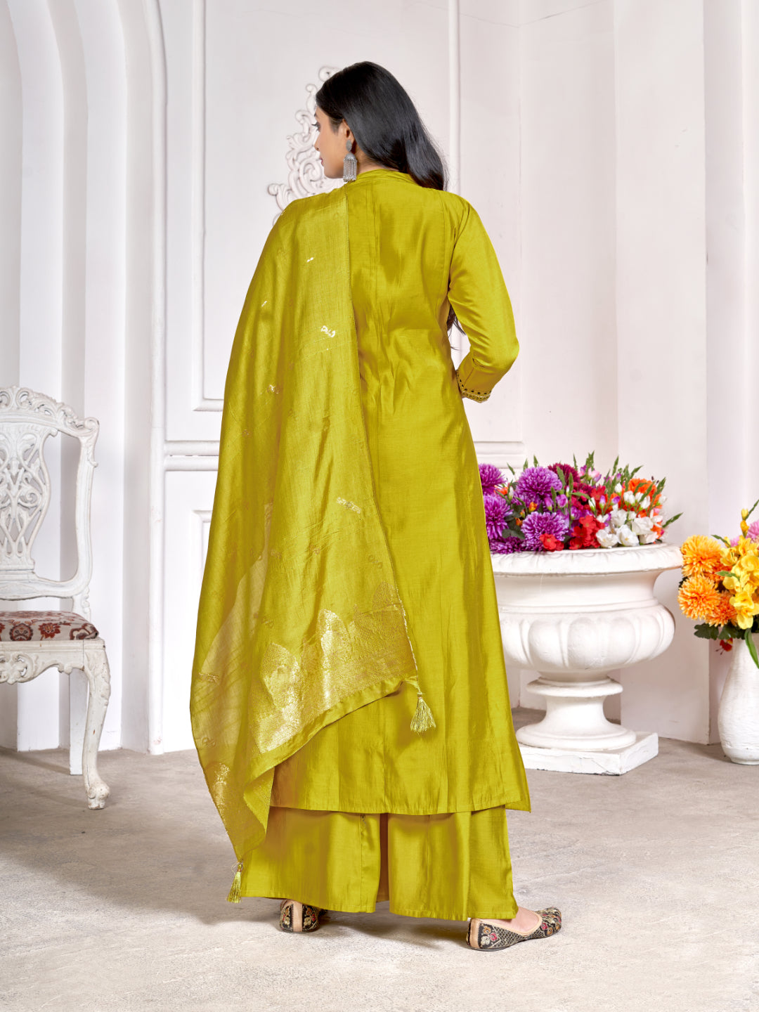 Women Mustard Yellow Designer Embroidered Salwar Kameez Palazzo Suit Set