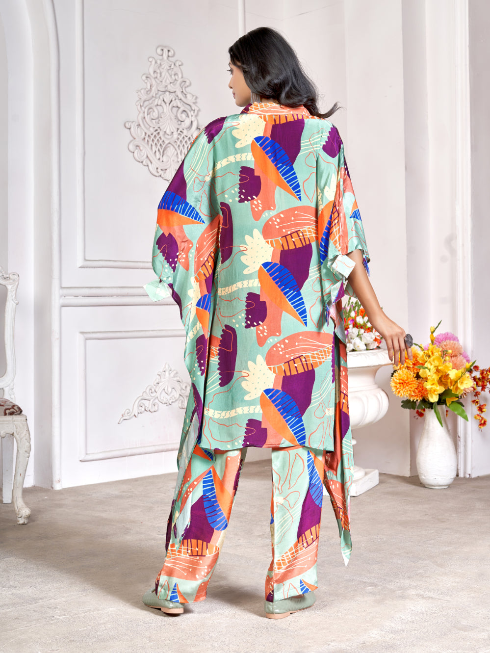 Multicolor Viscose Crepe Printed Kaftan Co-ord Set