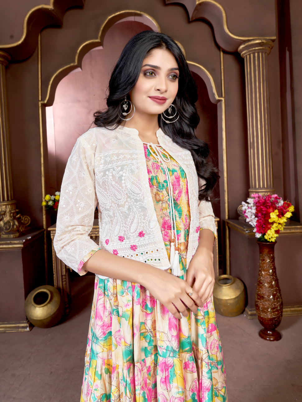 Kurti Frock Jacket Light Blue Cotton Frock Style Kurti With Jacket