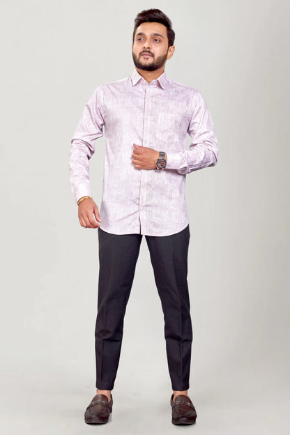 Men Peony Pink Printed Premium Cotton Shirt