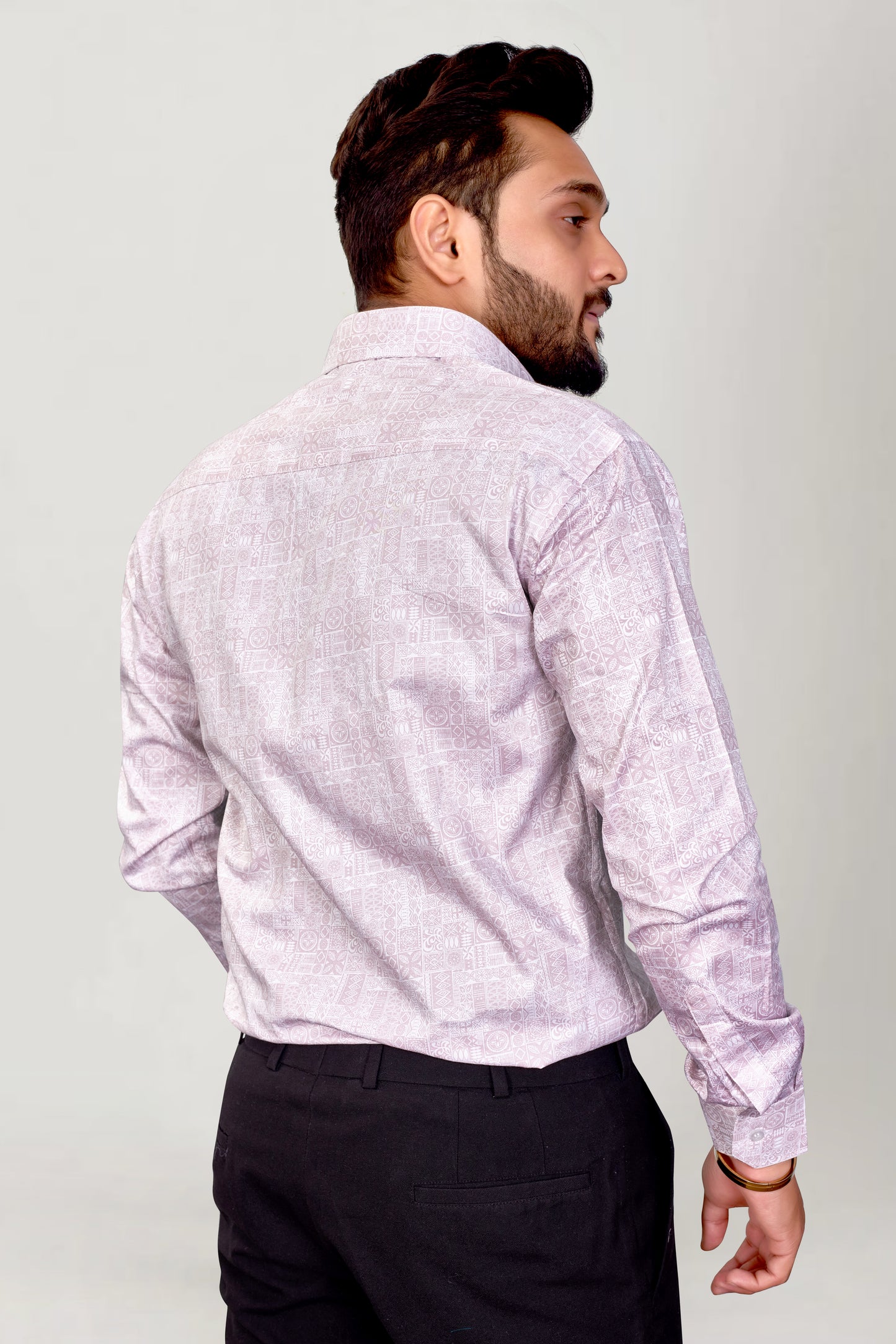 Men Peony Pink Printed Premium Cotton Shirt