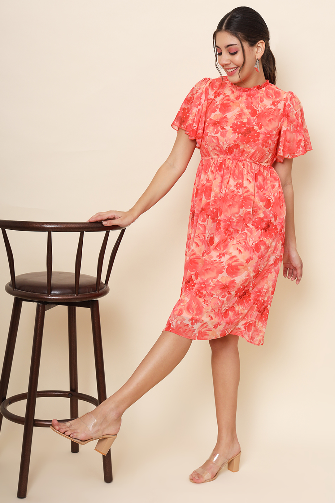 Women Fire Orange Midi Dress