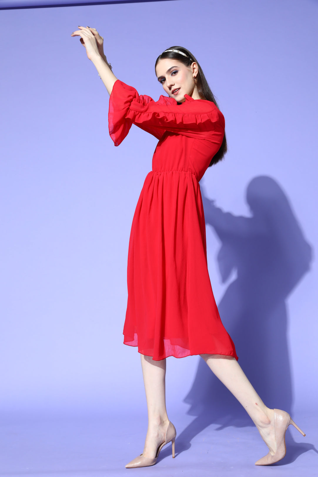 Women Crimson Red Chiffon Dress