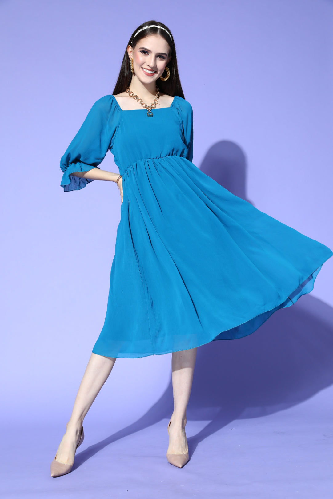 Women Eastern Blue Chiffon Dress