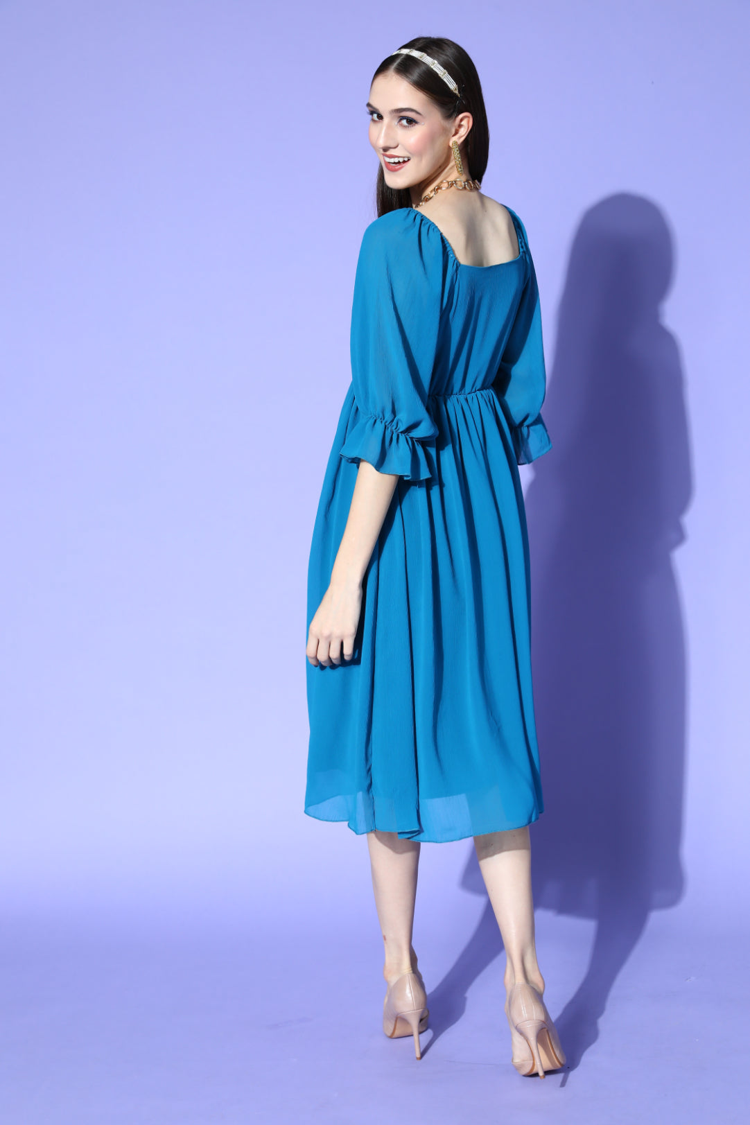 Women Eastern Blue Chiffon Dress