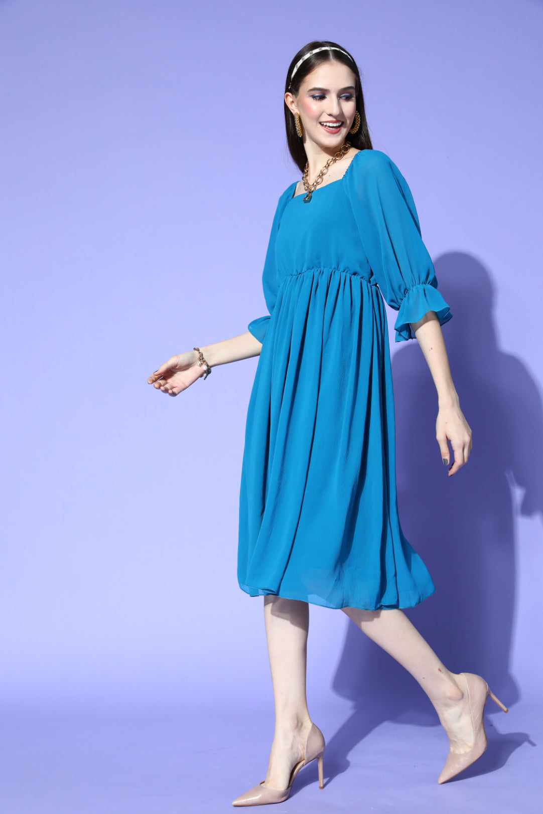 Women Eastern Blue Chiffon Dress