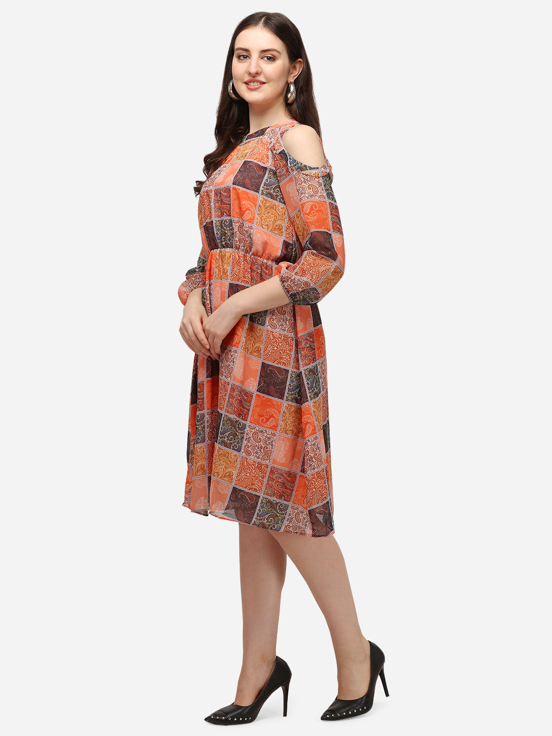 Women Blaze Orange Midi Dress