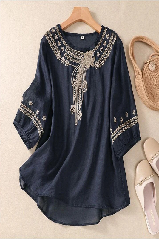 Pure Cotton Neck Embroidered Top