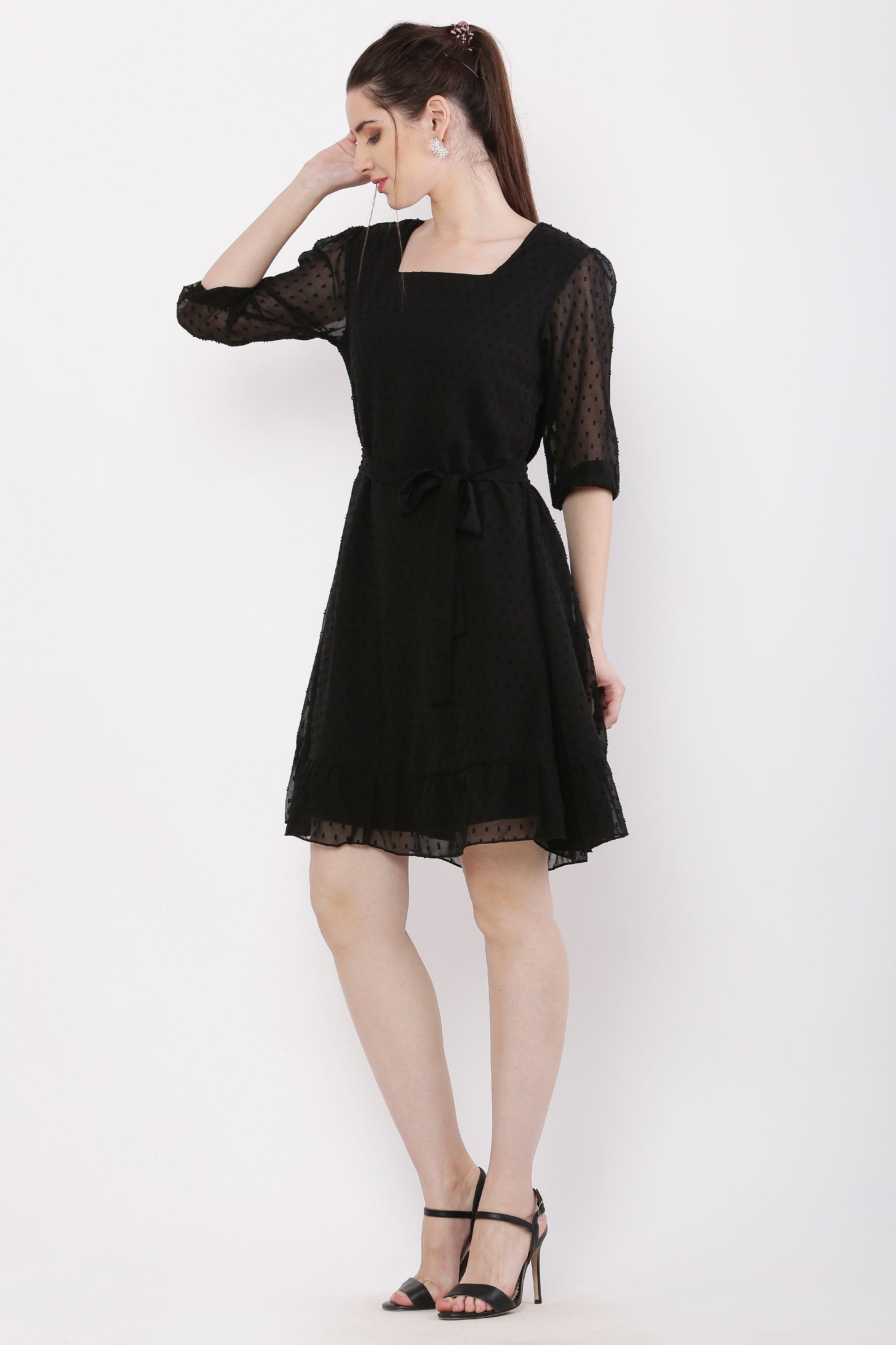 Women Raven Black Midi Dress