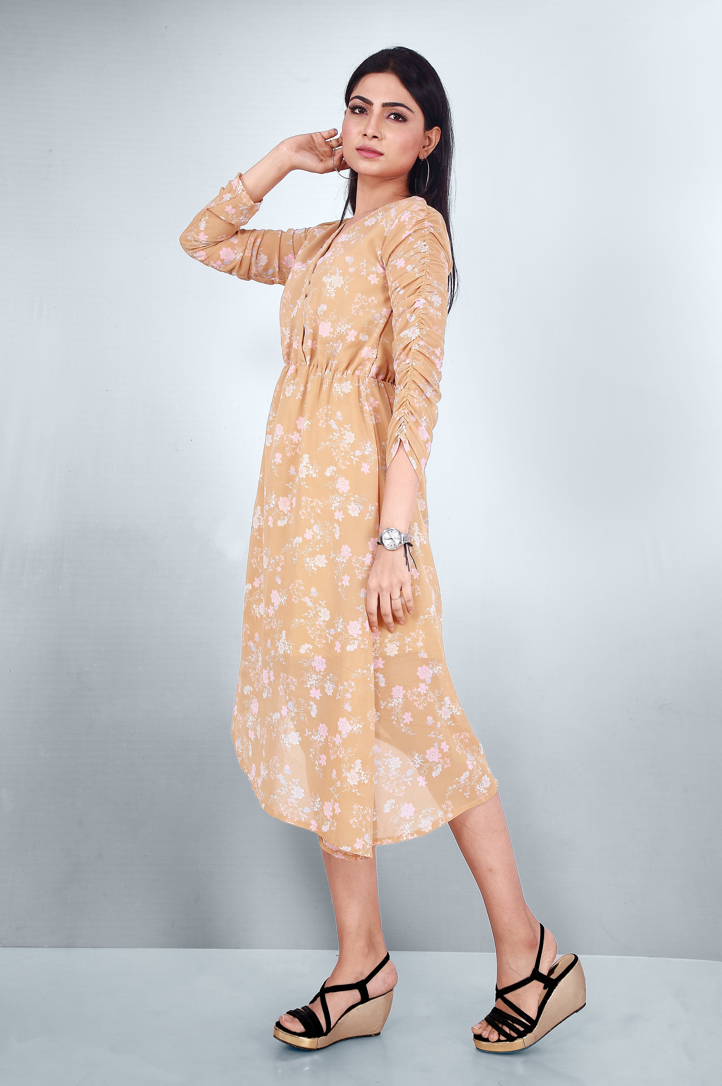 Women Light Brown Midi Dress