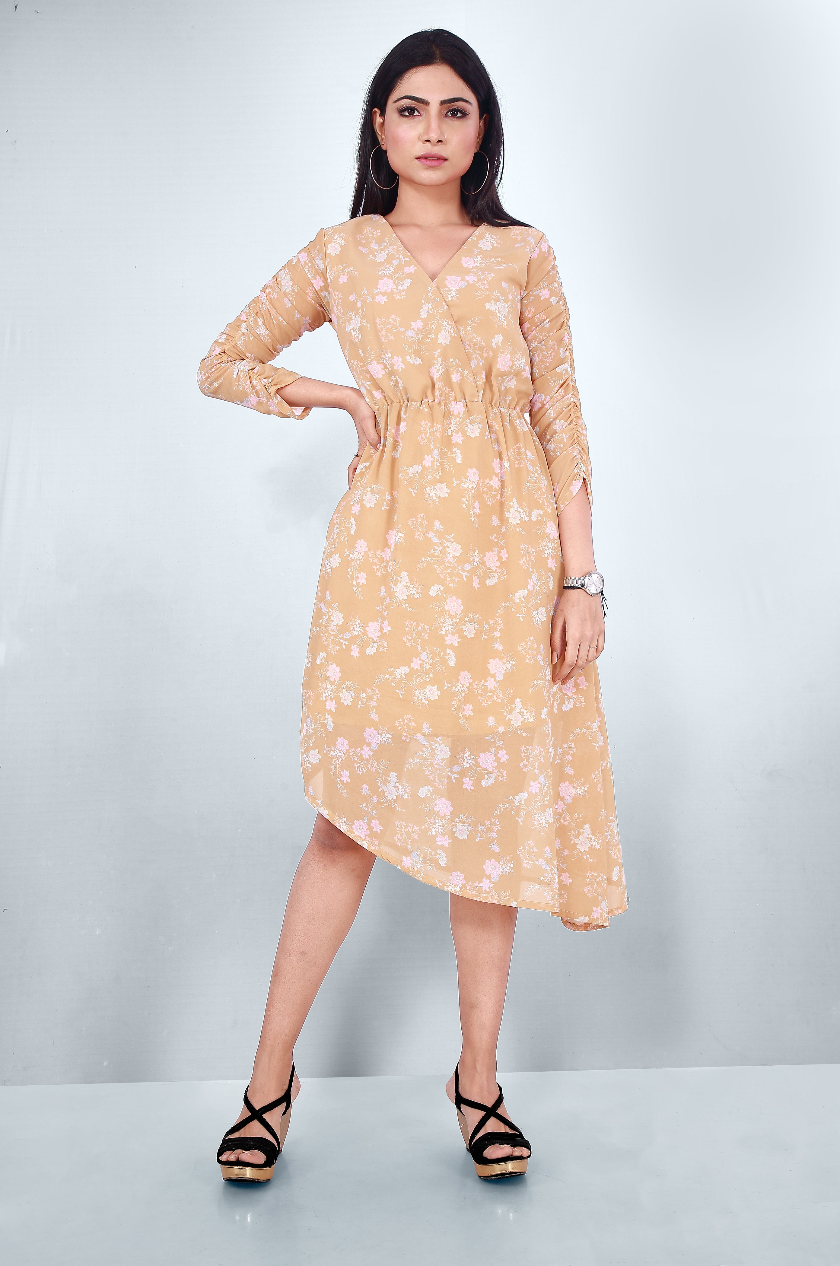 Women Light Brown Midi Dress