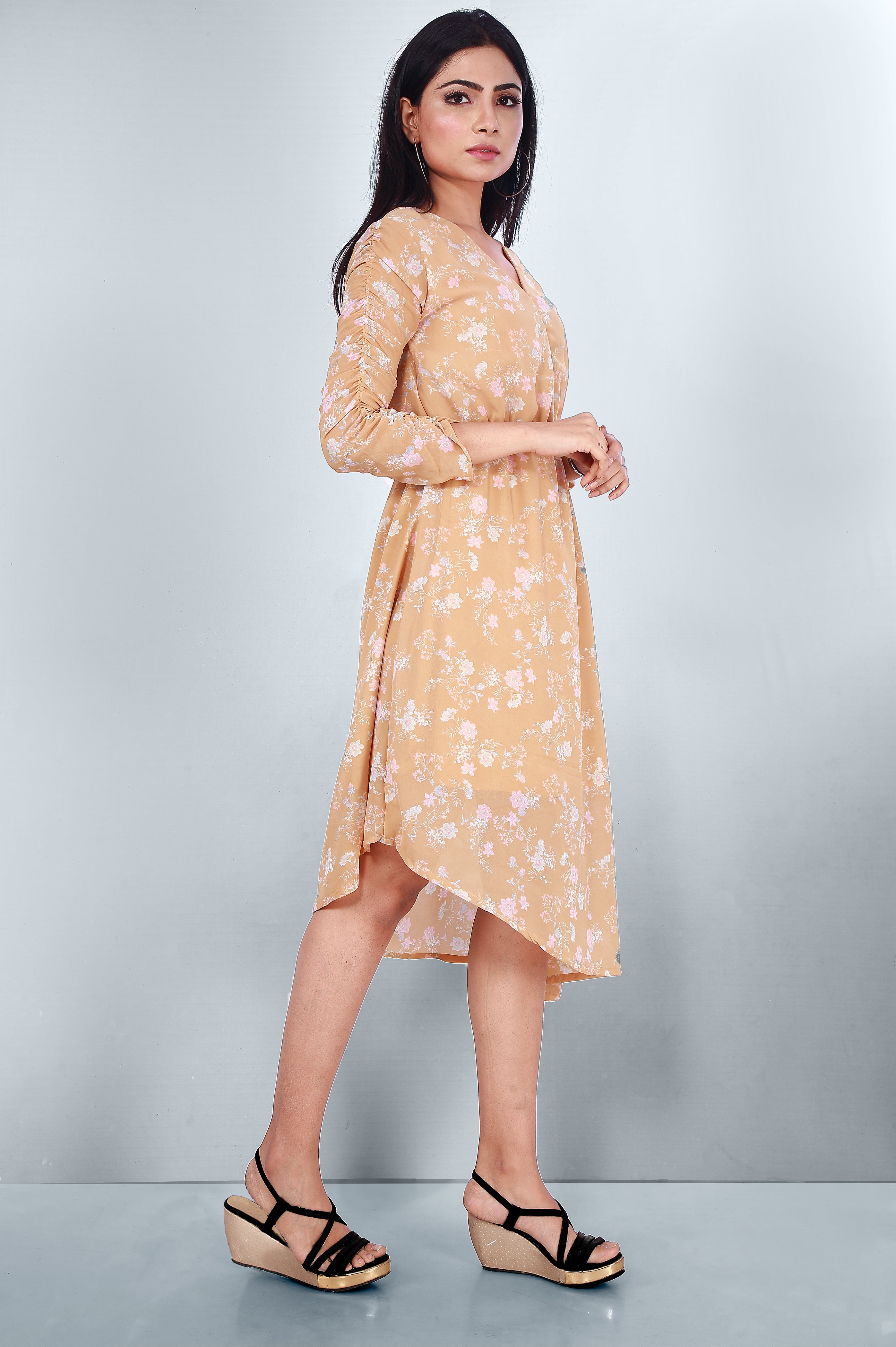 Women Light Brown Midi Dress