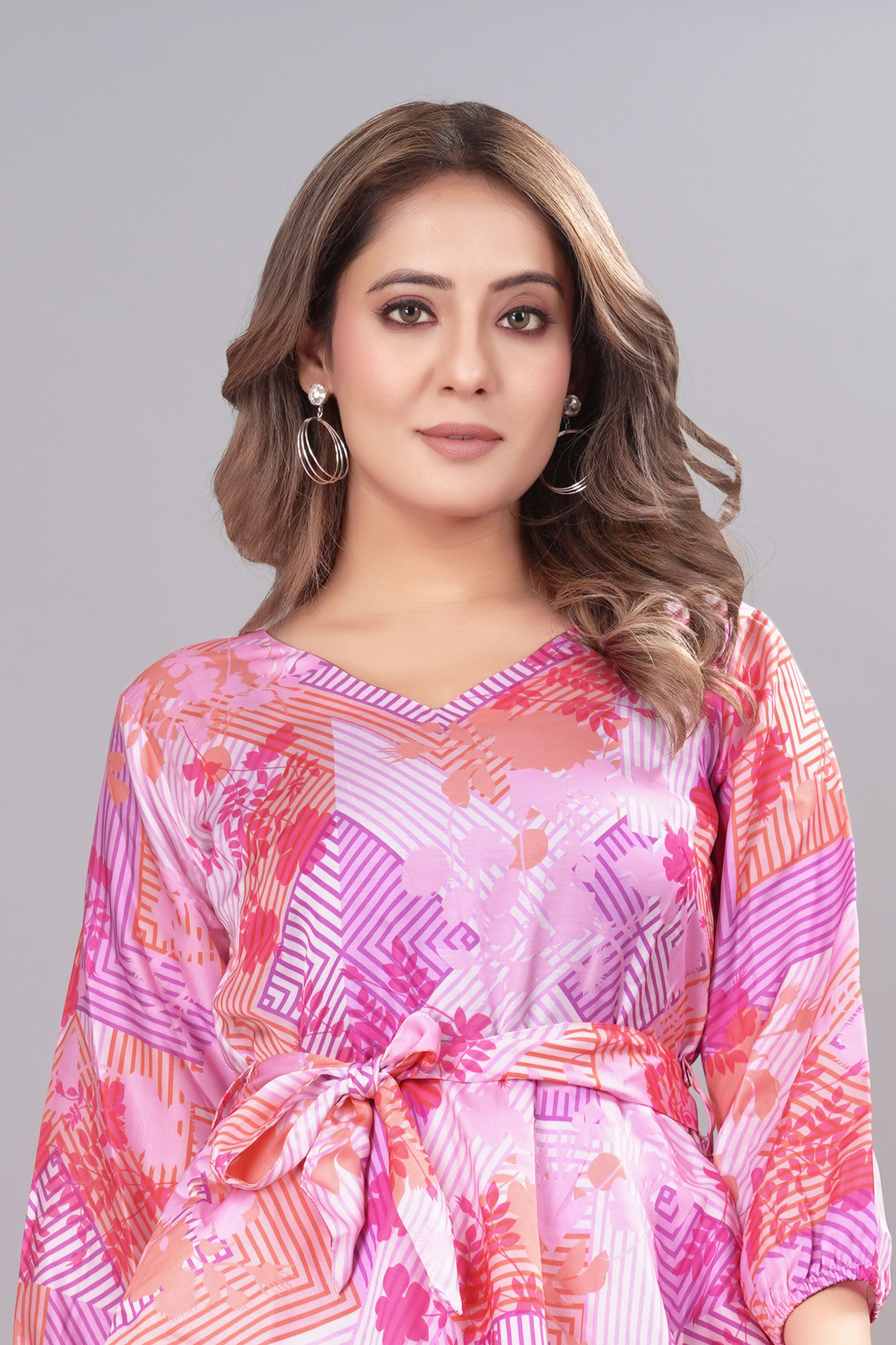 Casual Puff Sleeves Printed Women Multicolor Top