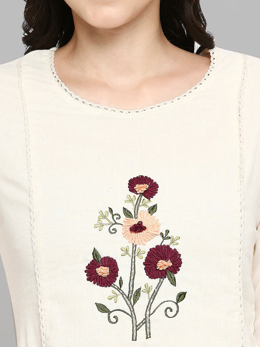 Women Embroidered White Khadi cotton Tunic Top