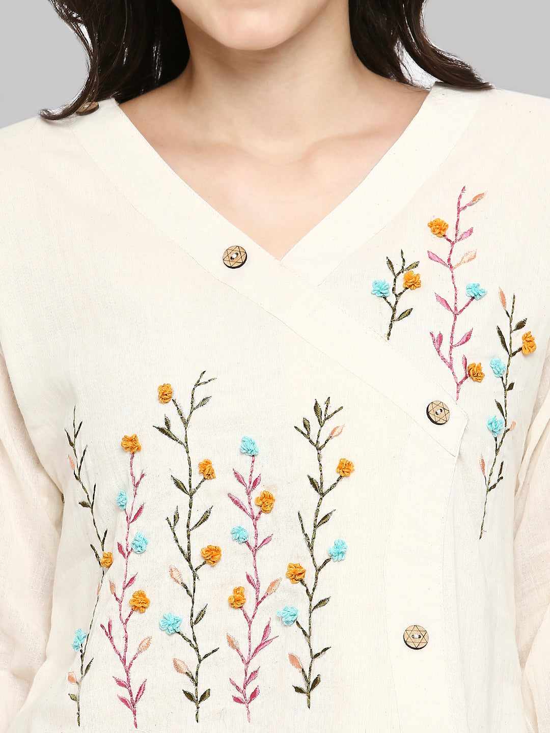 Women Embroidered White Khadi cotton Tunic Top