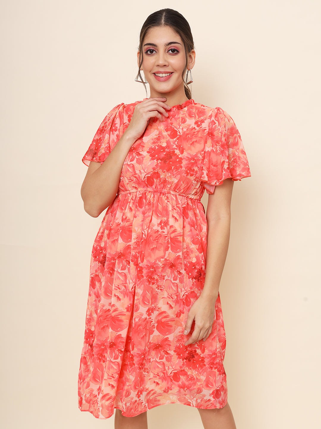 Women Fire Orange Midi Dress