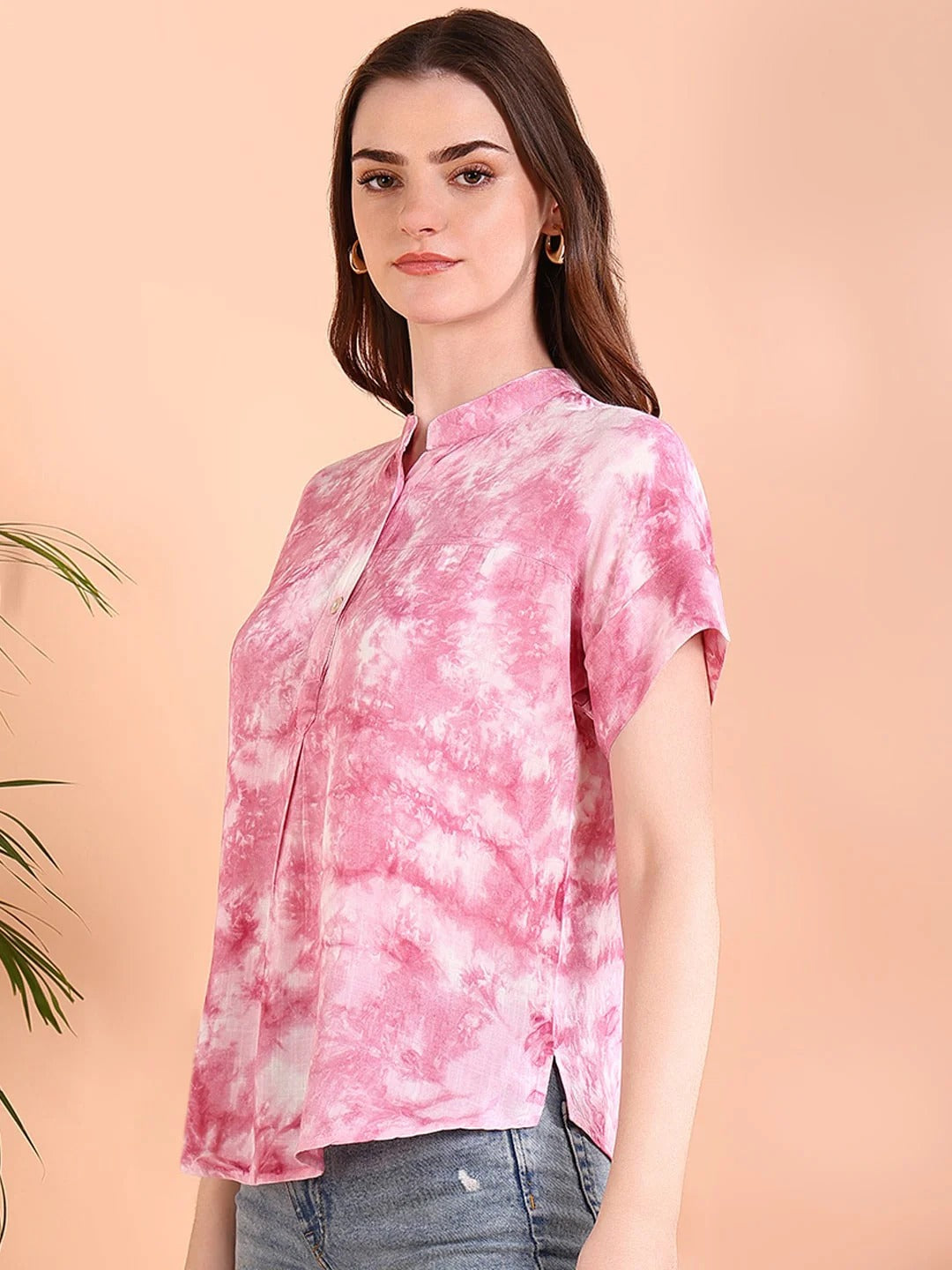 Women's Soft Pink Tie-Dye Cotton Top – Short Sleeve Breezy Casual Shirt