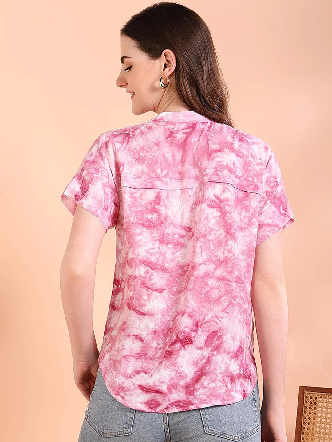 Women's Soft Pink Tie-Dye Cotton Top – Short Sleeve Breezy Casual Shirt