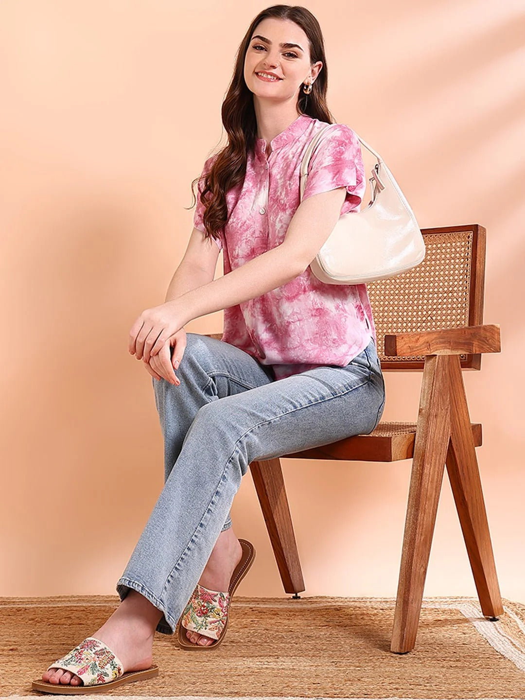 Women's Soft Pink Tie-Dye Cotton Top – Short Sleeve Breezy Casual Shirt