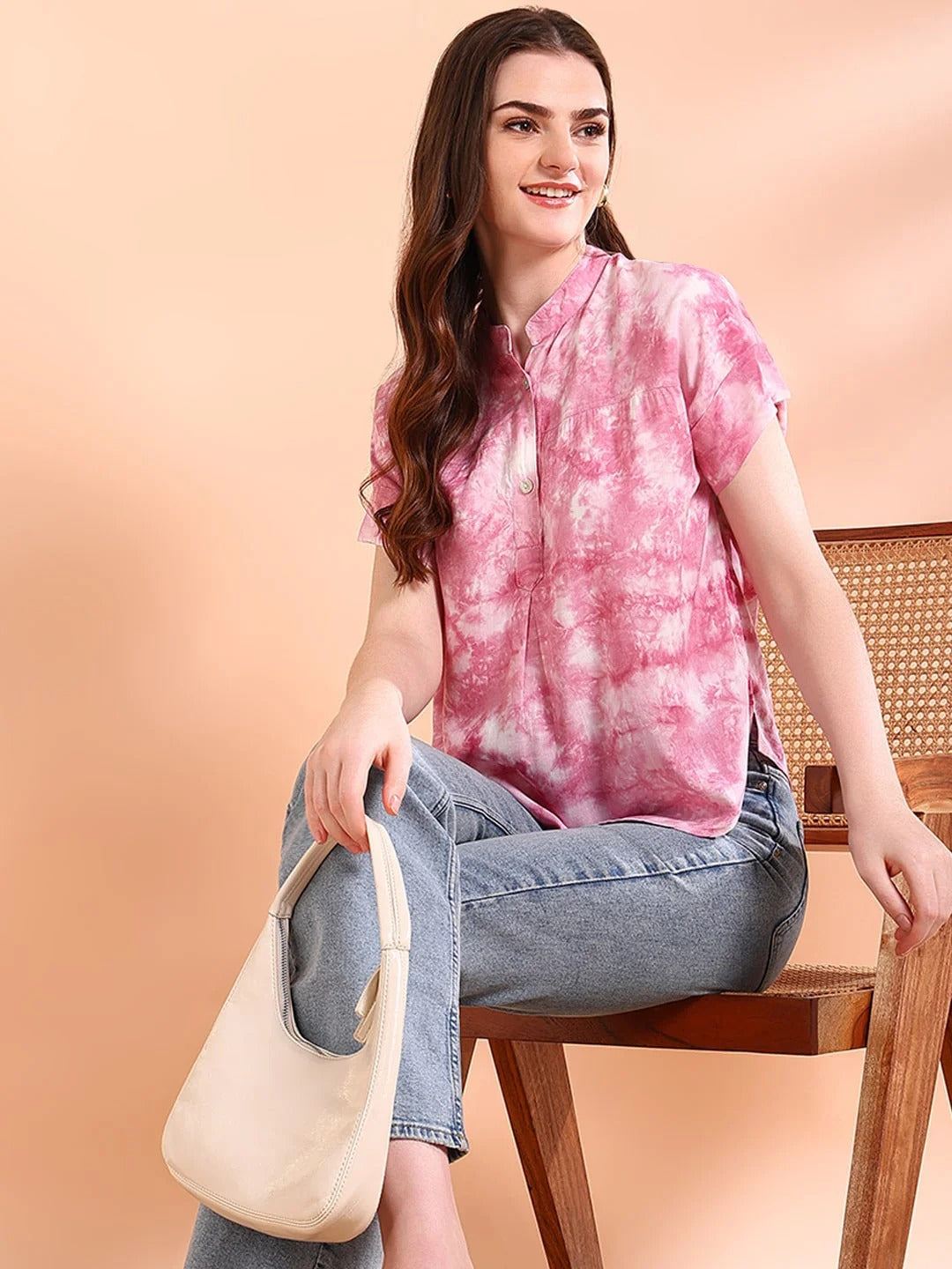 Women's Soft Pink Tie-Dye Cotton Top – Short Sleeve Breezy Casual Shirt