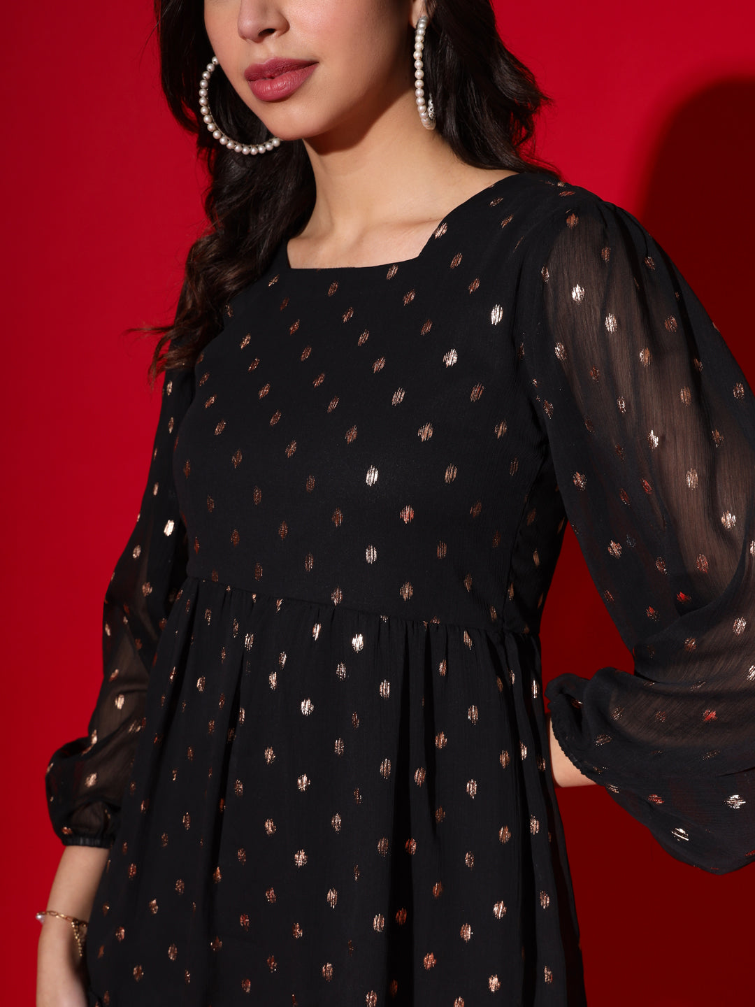 Women Ebony Black Chiffon Dress